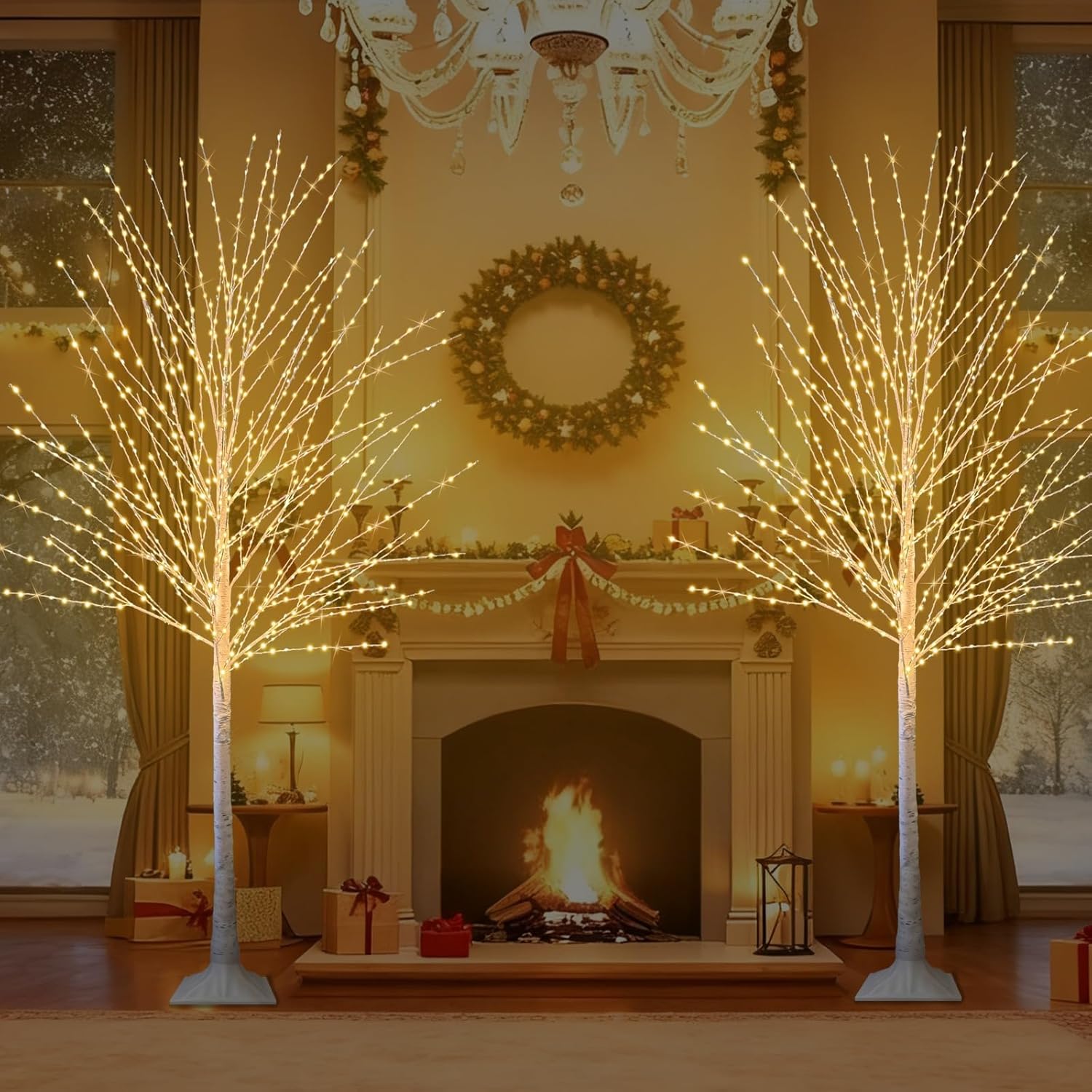 2Pack 6FT Lighted Birch Tree with 880 LED Warm White Lights, 8 Twinkle Modes, Timer, Dimmable Artificial Light Up Twig Christmas Tree for Indoor Outdoor Xmas Holiday Party Decor