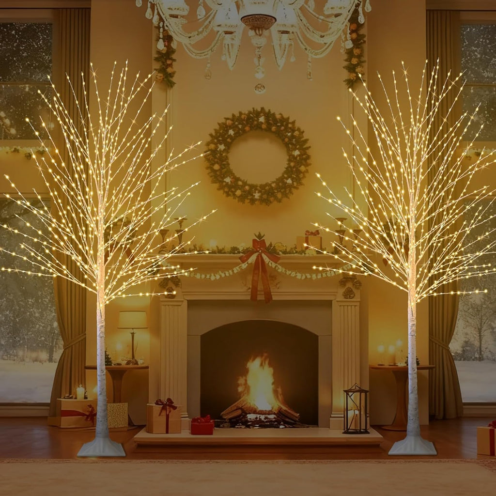 6FT Lighted Birch Tree with 880 LED Warm White Lights, 8 Twinkle Modes, Timer, Dimmable Artificial Light Up Twig Christmas Tree for Indoor Outdoor Xmas Holiday Party Decor