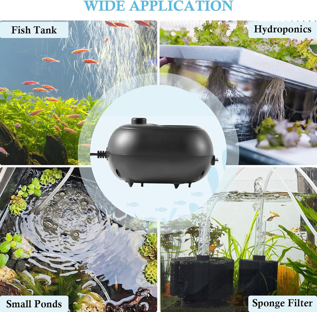 FEDOUR 2.5W 4W 6W Aquarium Air Pump, Powerful Adjustable Fish Tank Oxygen Pump for up to 300Gallon Fish and Turtle Tank, Quiet Aquarium Air Bubbler (4W for up to 150gallon)