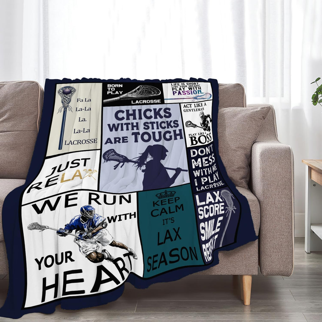 Lacrosse Blanket Sports Lacrosse Lover Throw Blankets Gifts for Girls Boys Kids Soft Cozy Fleece Plush for Couch Sofa Bed 80"x60"