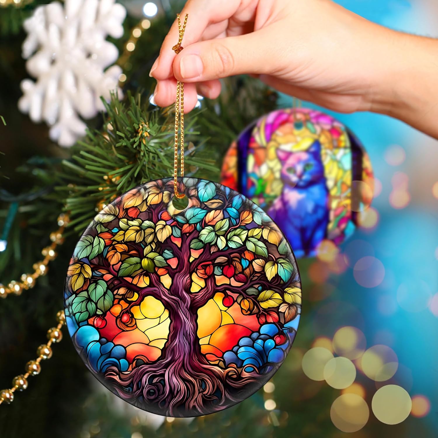 Touber Christmas Ceramic Ornament, Holiday Decoration, Heirloom Keepsake, Round, Gift Exchange, Tree of Life, Unisex-Adults