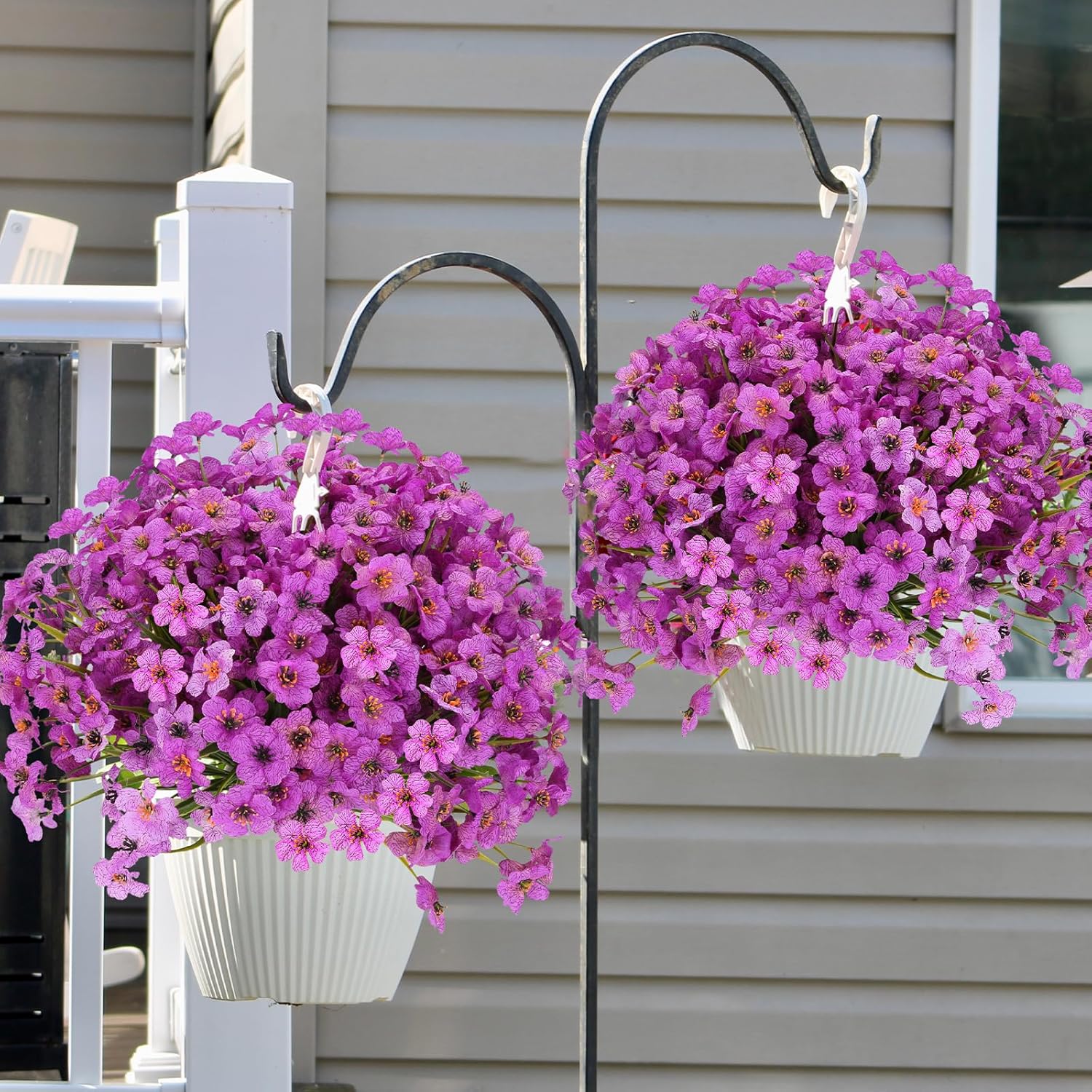 20 Bundles Artificial Flowers for Outdoors Decorations, Fake Flowers Faux Plants Silk Colorful Daisy Eucalyptus Flowers Realistic UV Resistant for Garden Patio Porch Box Home Decor, Purple