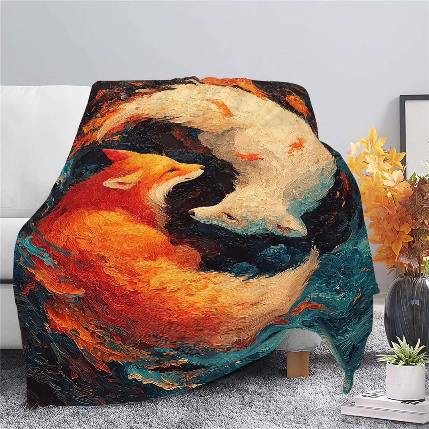 Fox Throw Blanket Orange and White Fox Stuff Gifts for Kids Girls Boys Adults Women Men Soft Cozy Warm Plush Fluffy Fuzzy Fleece Blanket Decor 40''X50''