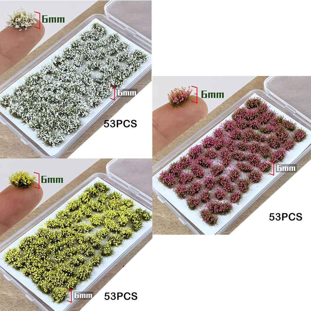 Cayway 159 PCS Static Grass Tufts Railway Artificial Grass 3 Color Bushy Tuft Flower Cluster Vegetation Groups for DIY Architecture Building Model Train Landscape Railroad Scenery