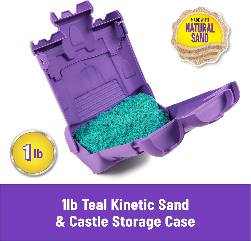 Kinetic Sand, Castle Case with 1lb Teal Play Sand & Storage Container, Sensory Toys, Holiday Gifts & Stocking Stuffers for Kids Ages 3 and up