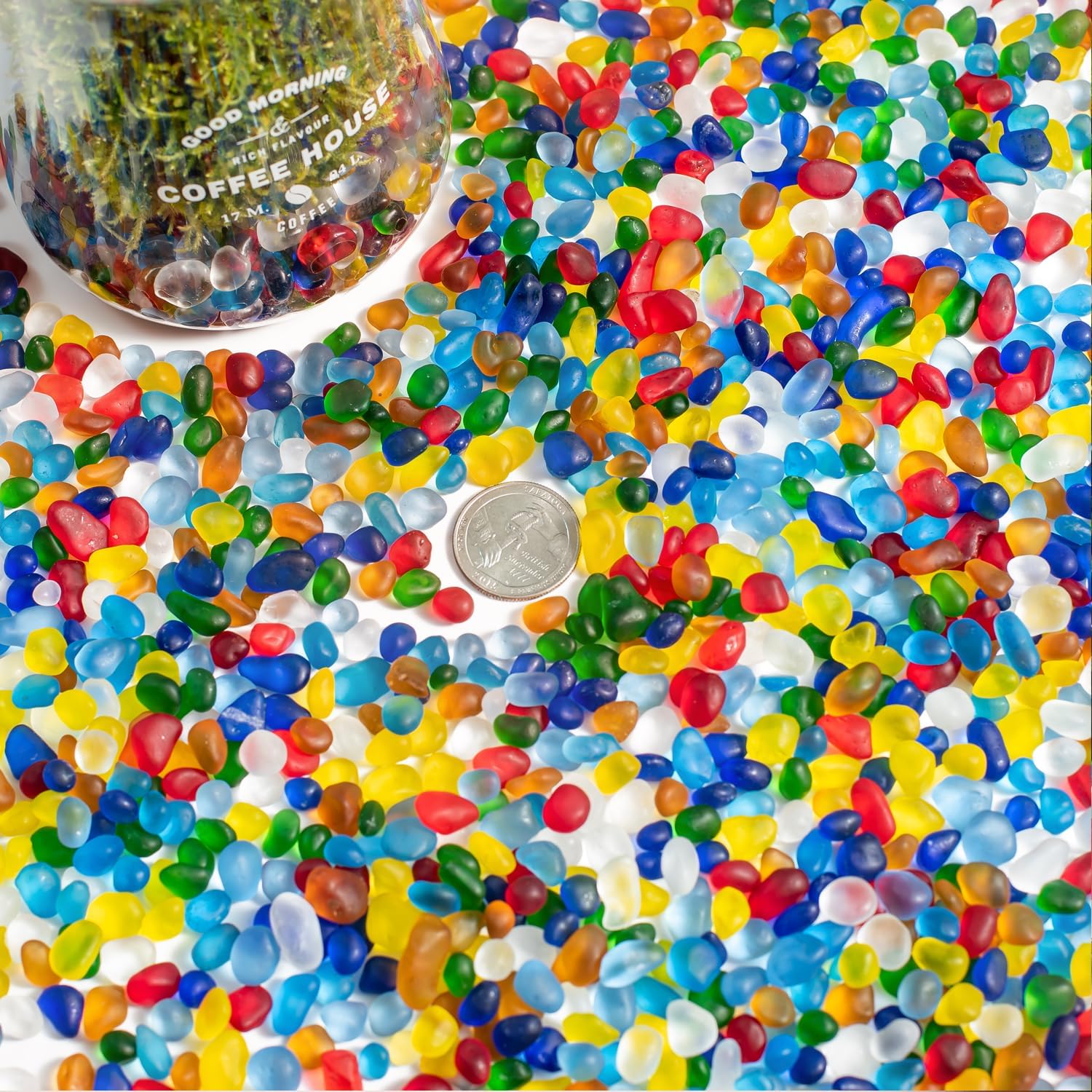 Sea Glass Stones 31oz - Aquarium Rocks & Fish Tank Gravel for Fish Tanks | Vase Fillers, Art & DIY Landscaping with Irregular Gems for Succulents & Terrariums (Colorful, Frosted)