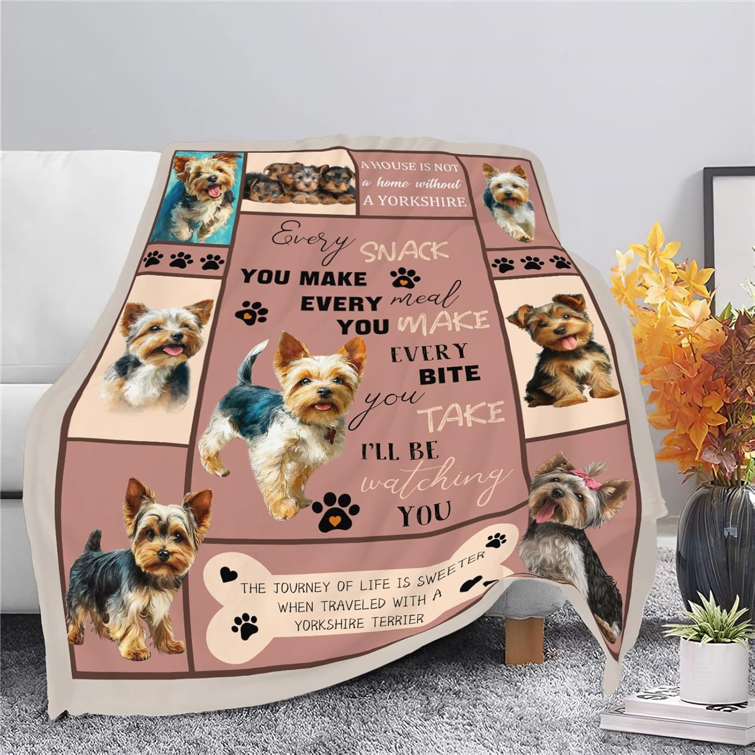 Yorkie Throw Blanket Yorkshire Terrier Puppy Stuff Gifts for Dog Lover Kids Girls Boys Adults Women Men Soft Cozy Warm Plush Fluffy Fuzzy Fleece Blanket Decor 40''X50''