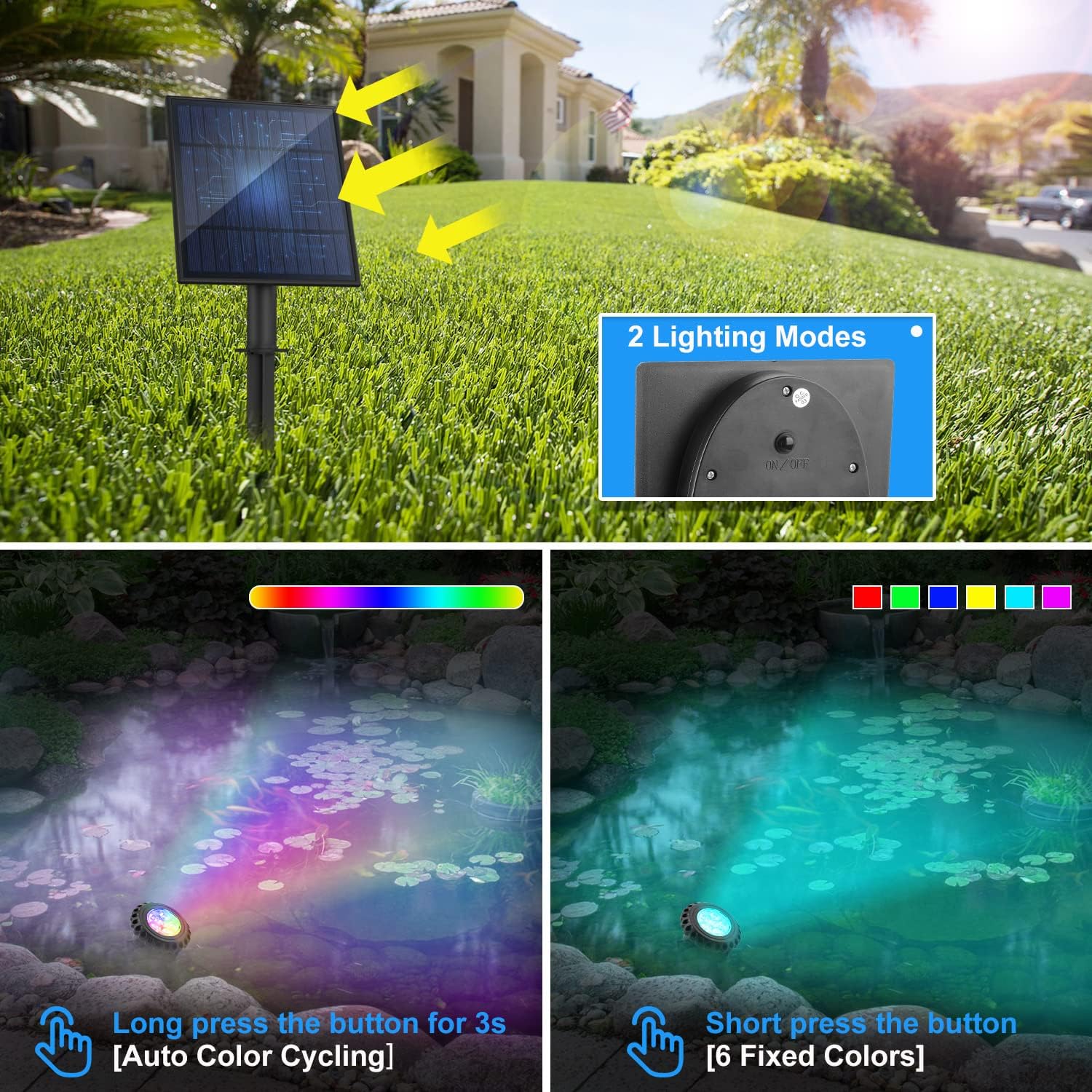 T-SUN Solar Pond Light LED Underwater Pond Light Solar Fountain Lights IP68 Waterproof Pond Lights for Aquarium Garden Waterfall Fish Trank(5 Lights-RGB)