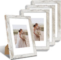 8x12 Picture Frame Set of 4, Made of Glass and Distressed White Wooden Frame - Display 6x8 Picture with Mat or 8 x 12 Poster Without Mat, 8 by 12 Photo for Wall or Tabletop