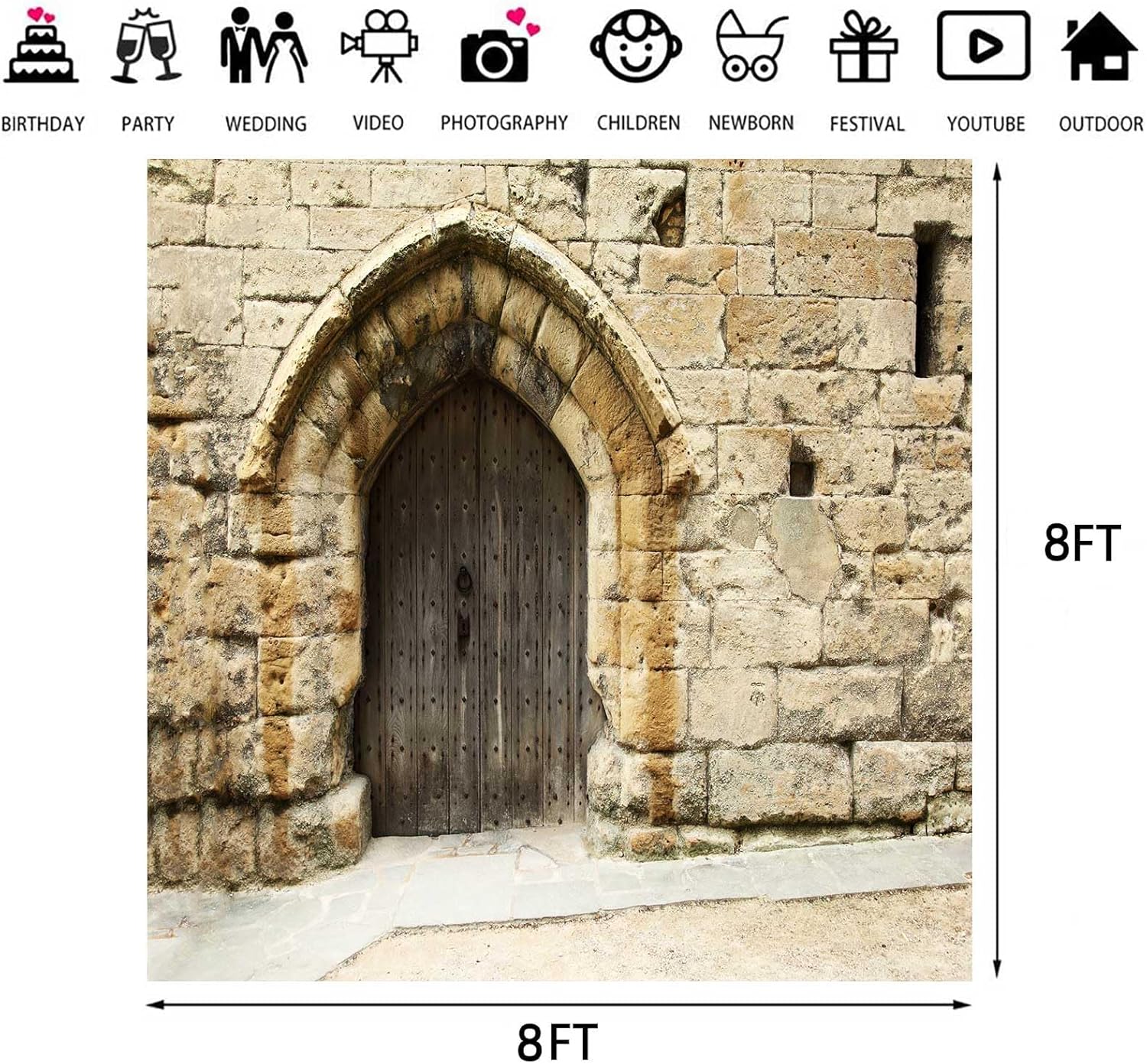 Stone Wall Backdrop Ancient Jerusalem Buildings Backdrops, 8x8ft, Old City Jerusalem Israel Cityscape Photography Background Party Supplies Room Decor Banner Photo Booth Props BJOKPR0839