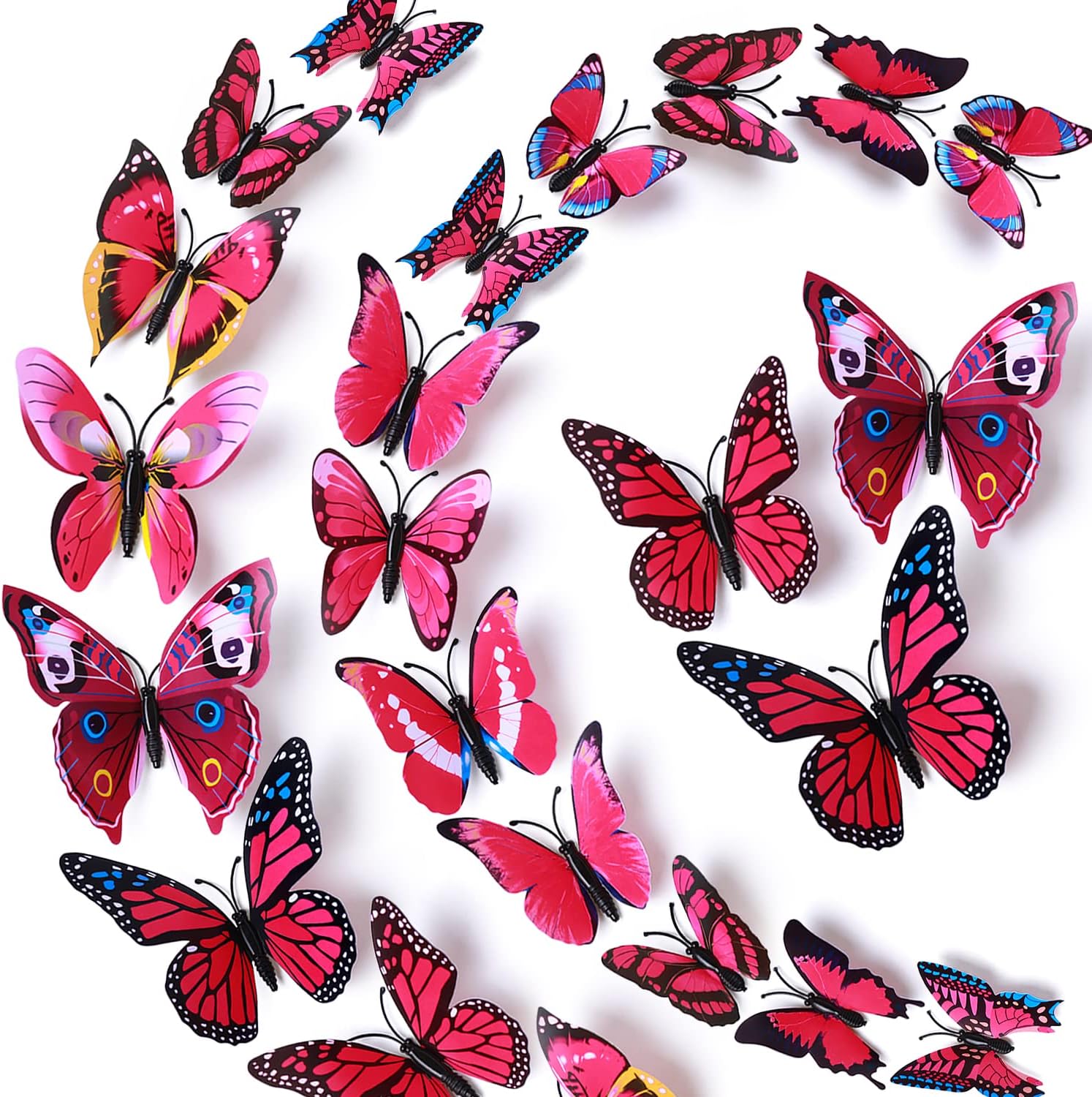 LiveGallery 72 PCS Rose Red Removable 3D DIY Beautiful Butterfly Wall Decals Colorful Butterflies Art Decor Wall Stickers Murals for Kids Baby Boy Girls Bedroom Classroom Offices (Rose Red)