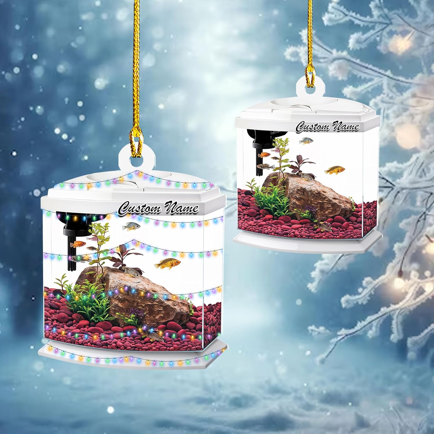 Personalized Aquarium Christmas Ornament, Fish Christmas Ornament, Gift for Fish Lover, Custom Aquarium Christmas Tree Keepsake, Kids First Gift Ideas, Pet Kids Ornament (AFT11)