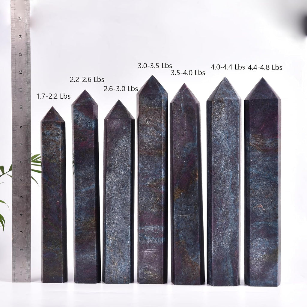 JIC Gem Natural Blue Green Ruby Zoisite Healing Crystal Obelisk Tower 6 Faceted Large Crystal Wand Reiki Chakra Meditation Therapy Decor Crystal Gift 3.5-4.0 Lbs