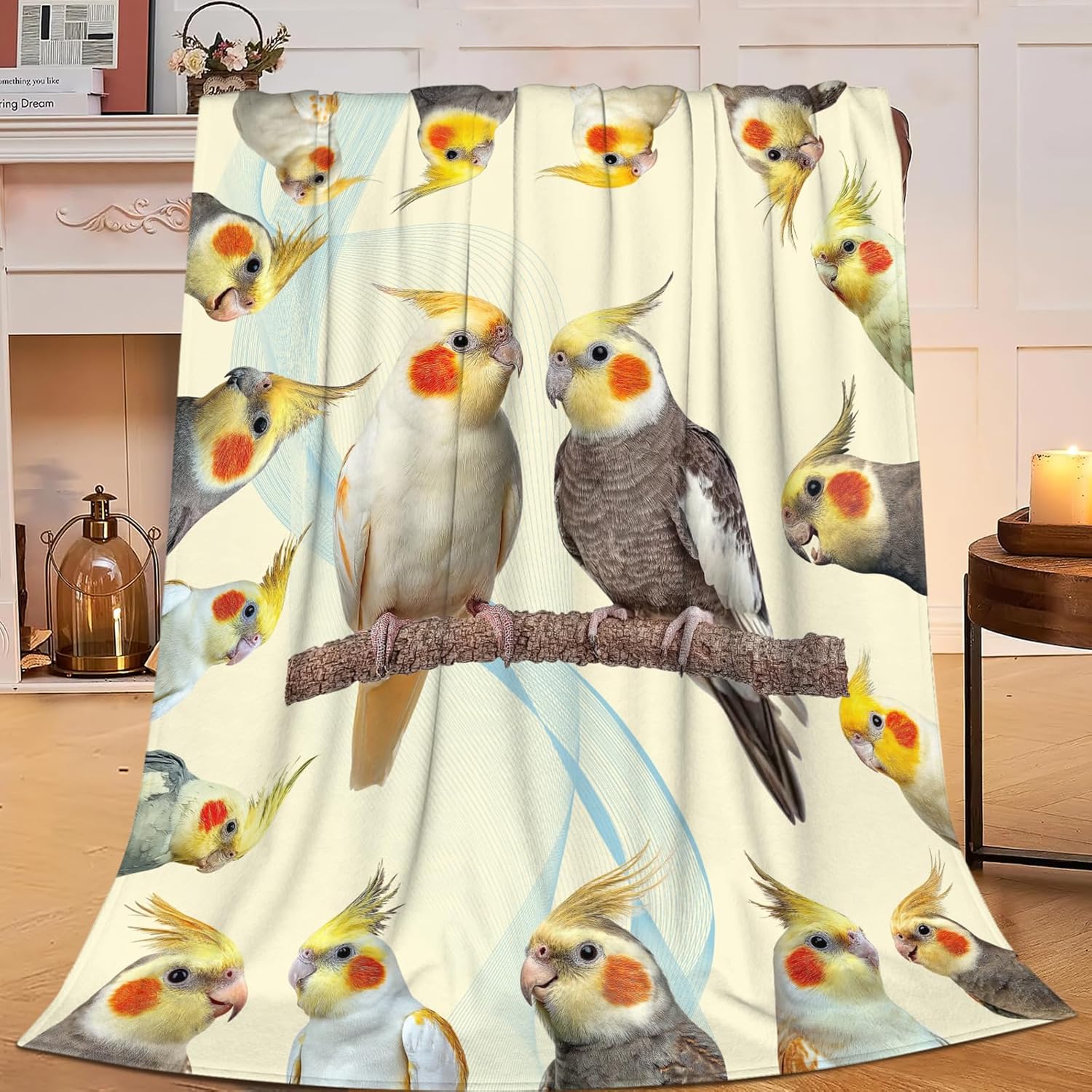 Parrot Bird Throw Blanket Cute Cockatiel Stuff Gifts for Kids Girls Boys Adults Women Men Soft Cozy Warm Plush Fluffy Fuzzy Fleece Blanket Decor 50''X60''