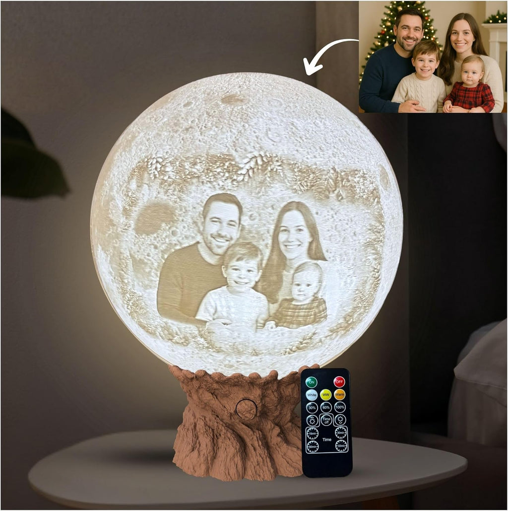 Personalized Christmas Moon Lamp with Custom Photo & Text – Moon Light for Holidays, Christmas Decor, Stocking Stuffers & Family Keepsakes | Christmas Gift for Family, Couples, Kids & Friends