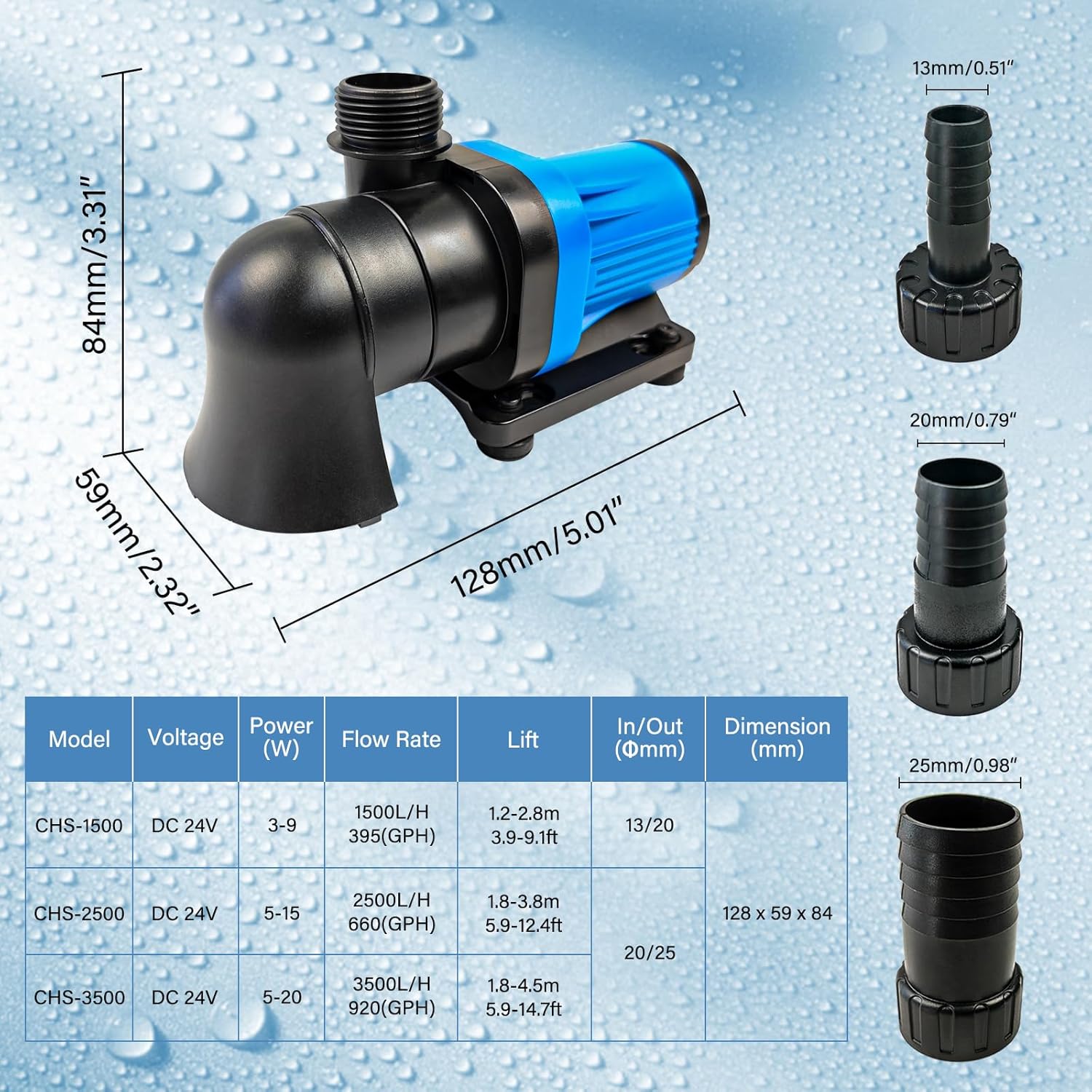 CONQUERALL CHS-2500 15W Pond Pump DC 24V 660GPH(US) 12.4FT Energy Saving Submersible Pump with 3 Years Warranty For Freshwater, Seawater, Fountains, Koi Ponds, Fish Farms, Circulation Systems