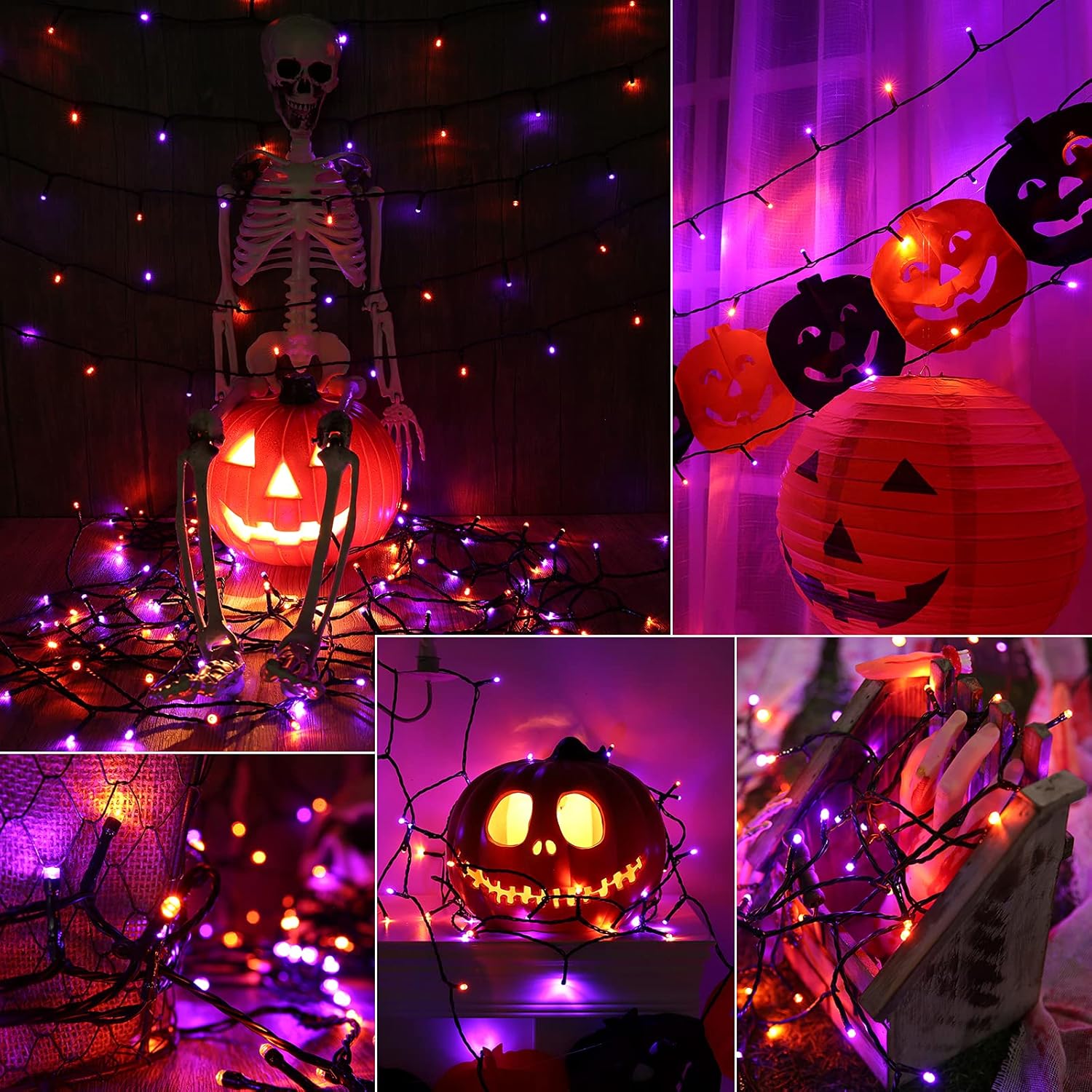 Joomer 2 Pack Orange Purple Halloween Solar String Lights, Total 144 FT 400 LED 8 Modes Waterproof Solar String Lights Outdoor for Halloween Decorations