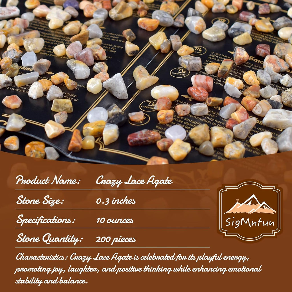 Polished Crazy Lace Agate Crystal Chips 200 Pcs - 0.3" 10 oz Tumbled Stone Chips Crushed Sea Glass Stones Healing Reiki Crystal Making Home Decoration
