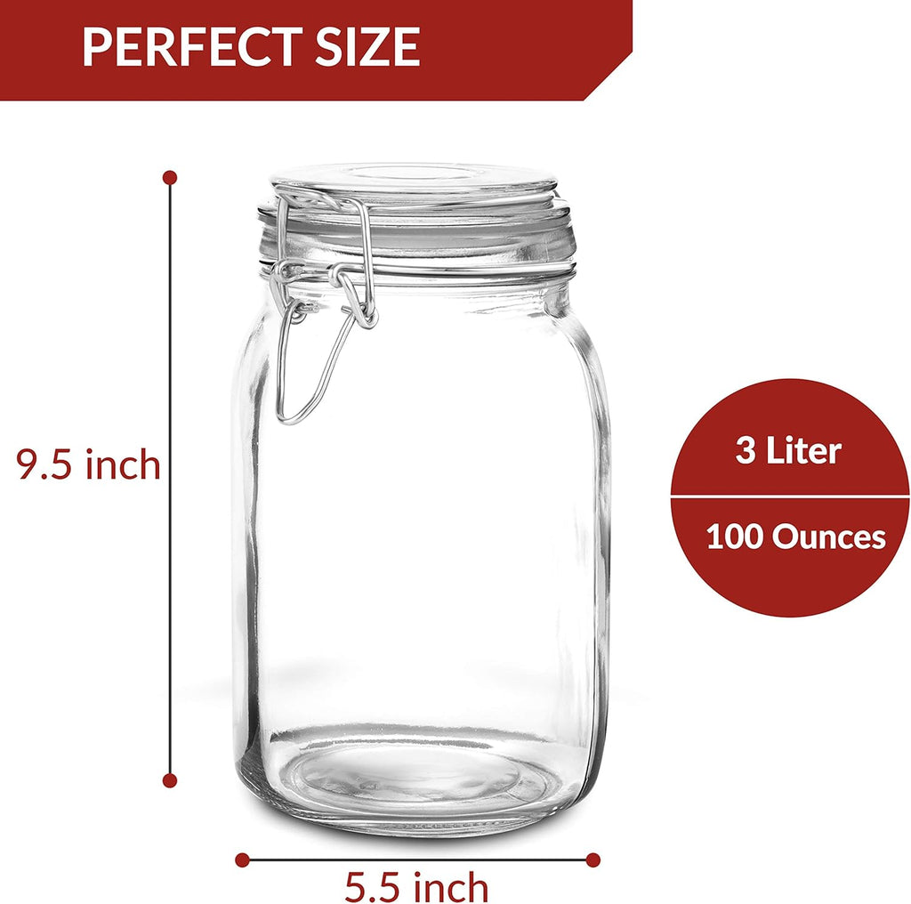 Set of 2 Large Mason Jar with Lid (3 Liter) | Airtight Storage Container for Food, Flour, Pasta, Coffee, Candy, Dog Treats, Snacks & More | 100 Ounces
