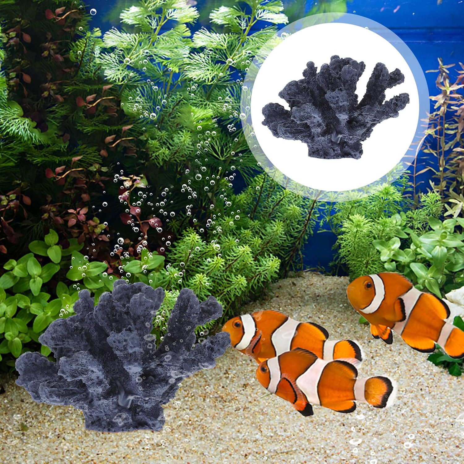 LUOZZY Fake Coral Reef Decor Faux Artificial Coral Reef for Aquarium Decorations, Navy Blue