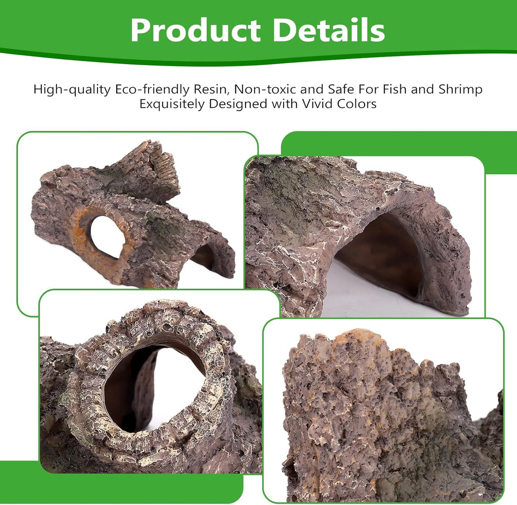 Bark Aquarium Decoration Resin-Realistic Wood Texture Fish Tank Ornament with Hiding Spot for Bottom Fish-Approx. 7.5" L x 4.7" W x 3.9" H(Bark)