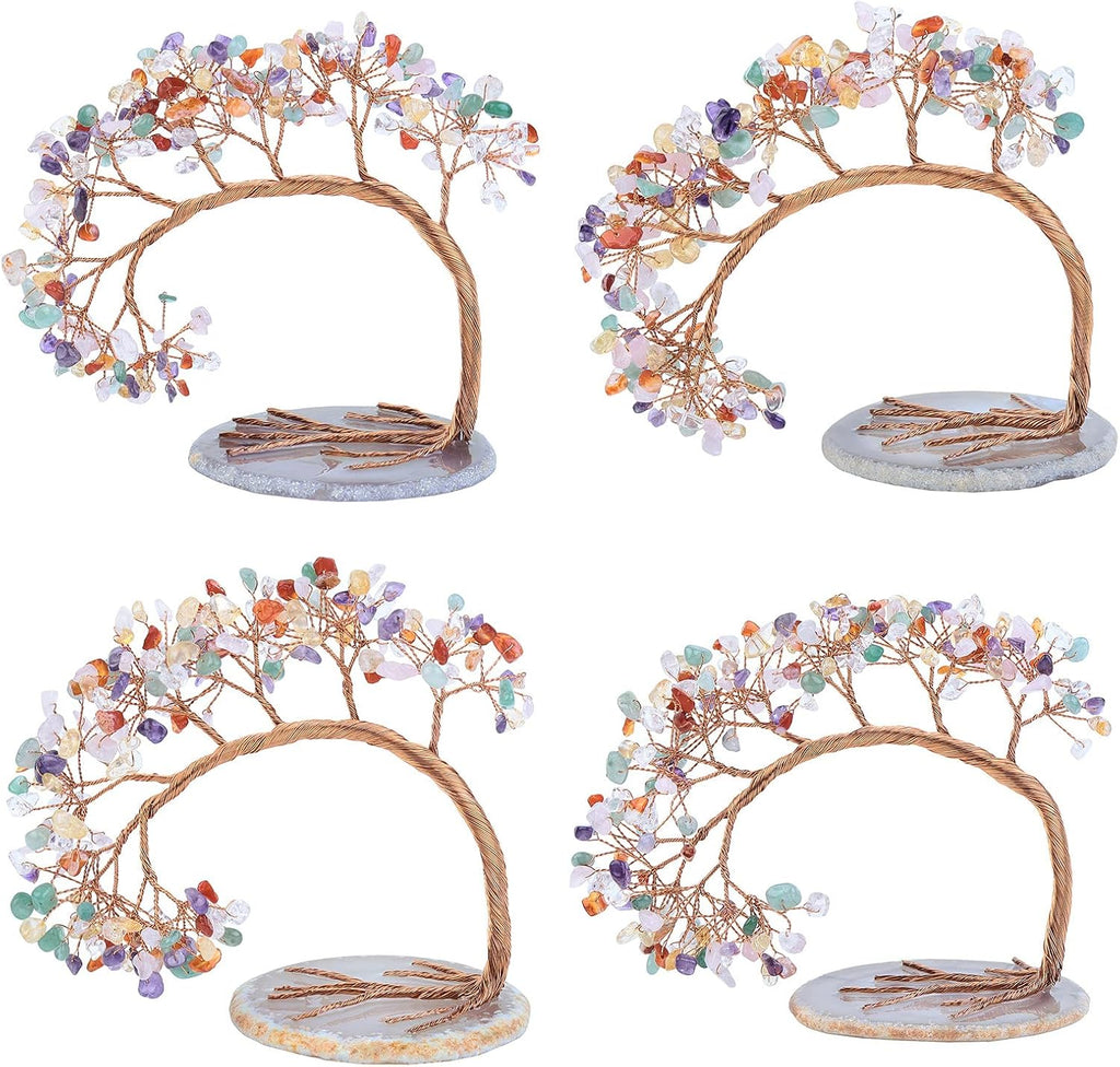mookaitedecor Colorful Crystal Money Tree Agate Slice Base Feng Shui Bonsai Crystal Tree for Wealth Luck Desk Decor, 4.5-5.2 Inch High