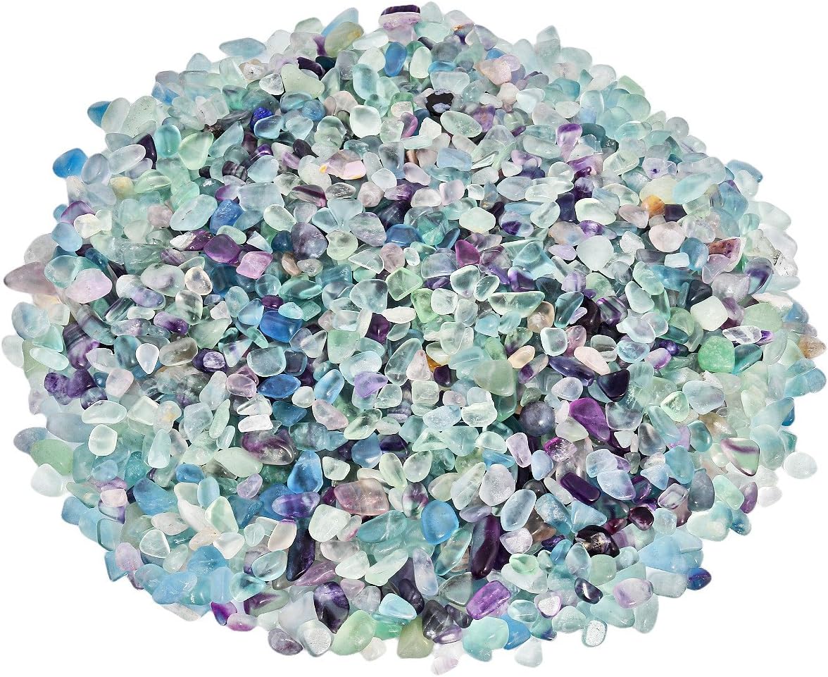SUNYIK Fluorite Tumbled Chips Stone Crushed Crystal Quartz Pieces Irregular Shaped Stones 1pound(about 460 gram)