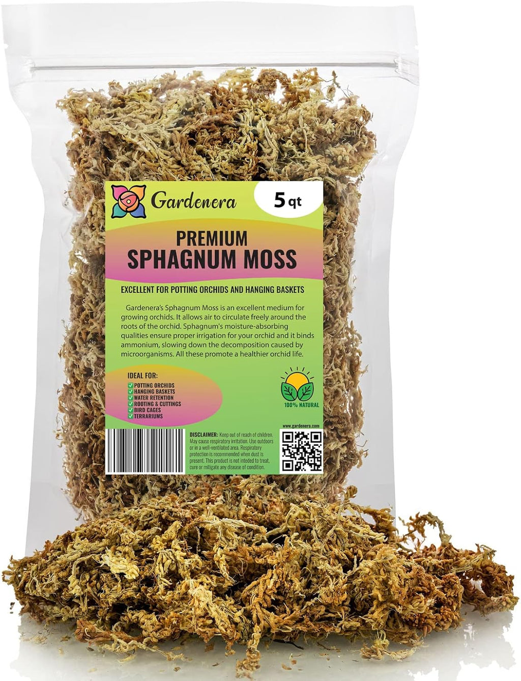 Premium New Zealand Sphagnum Moss by Gardenera - Organic Hand Mixed Long Fibered Sphagnum Moss Orchid - 5 Quart