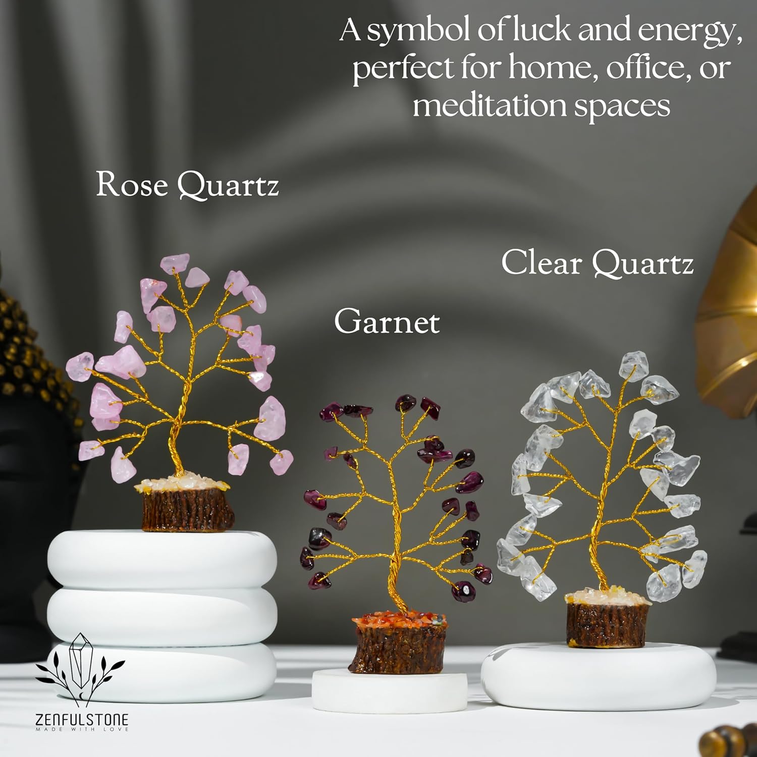 Crystal Tree Gifts for Women, Set of 12 Handcrafted Small Tree of Life Chakra Healing Crystals & Stones for Positive Energy, Good Luck, Home and Office Decor, Birthday Presents