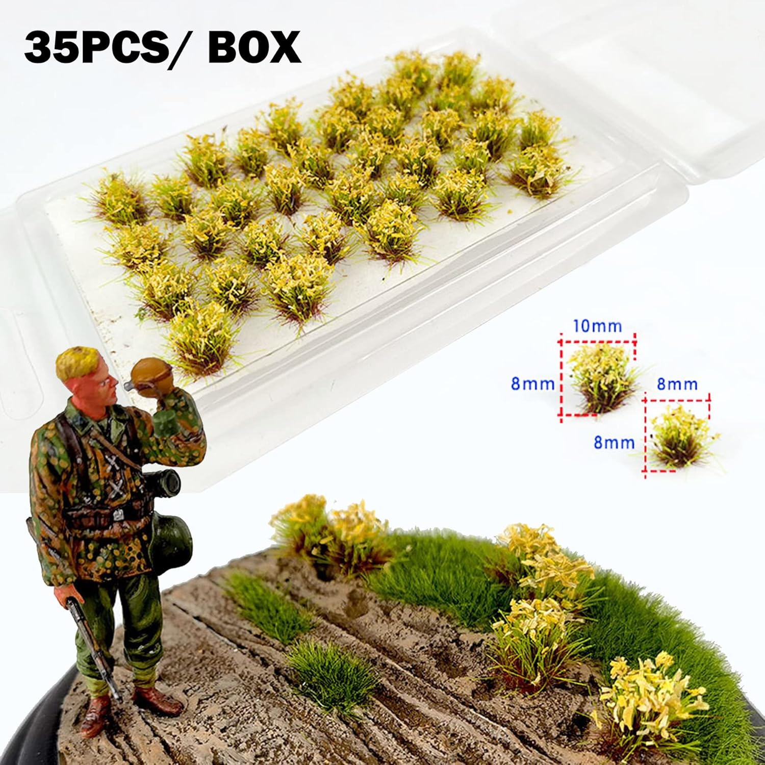 Woohome 70 PCS Flower Cluster Model 2 Color Static Grass Model Flower Vegetation Groups Grass Tufts Set for DIY Miniature Train Landscape Terrain Railway Scenery Decorations