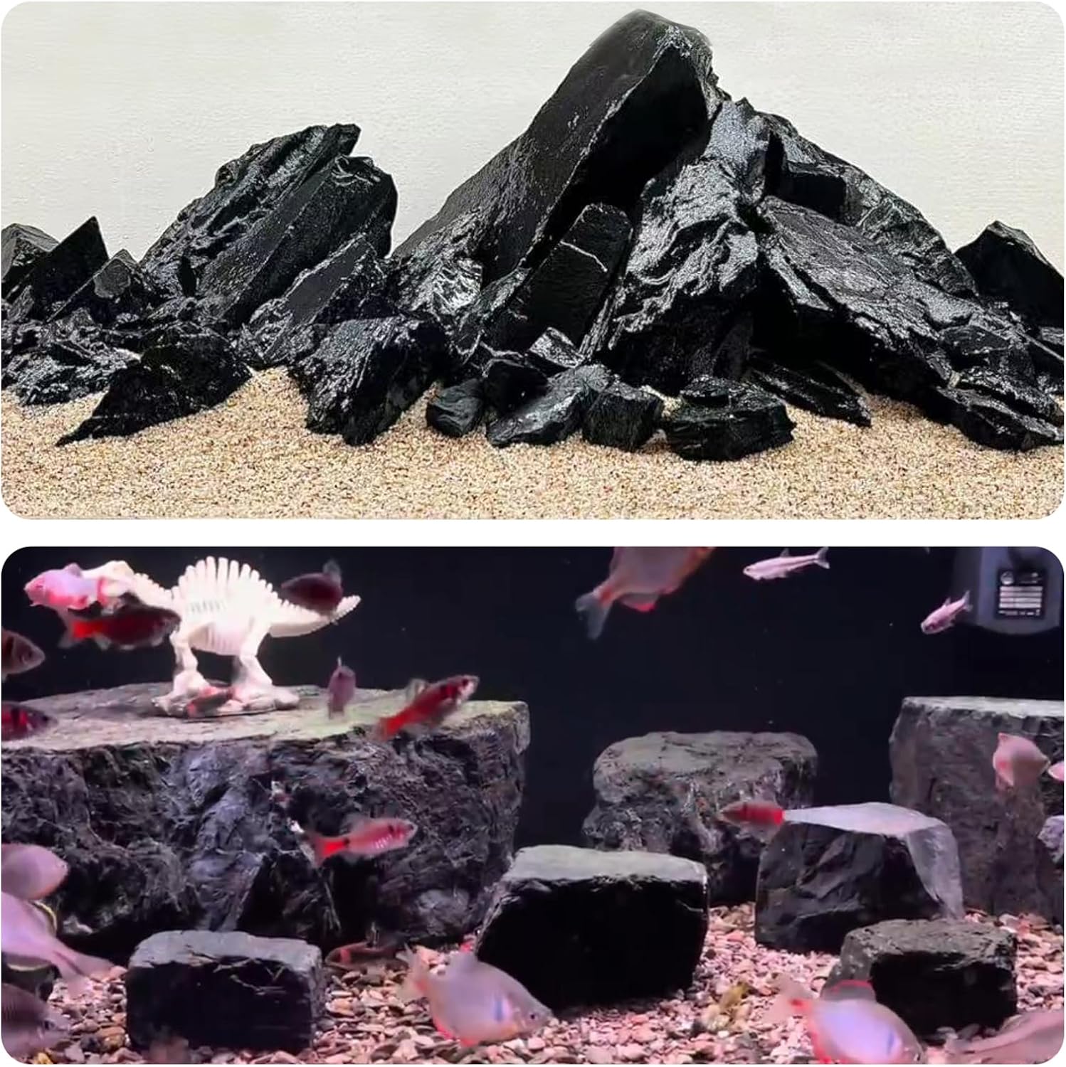 Unocho Fish Tanks Stone 20lb Natural Black Rocks for Aquariums Paludarium Decorative Aquascaping Stone for Reptile Terrariums Bonsai Gardens Indoor Outdoor(3"-9"-8pcs)