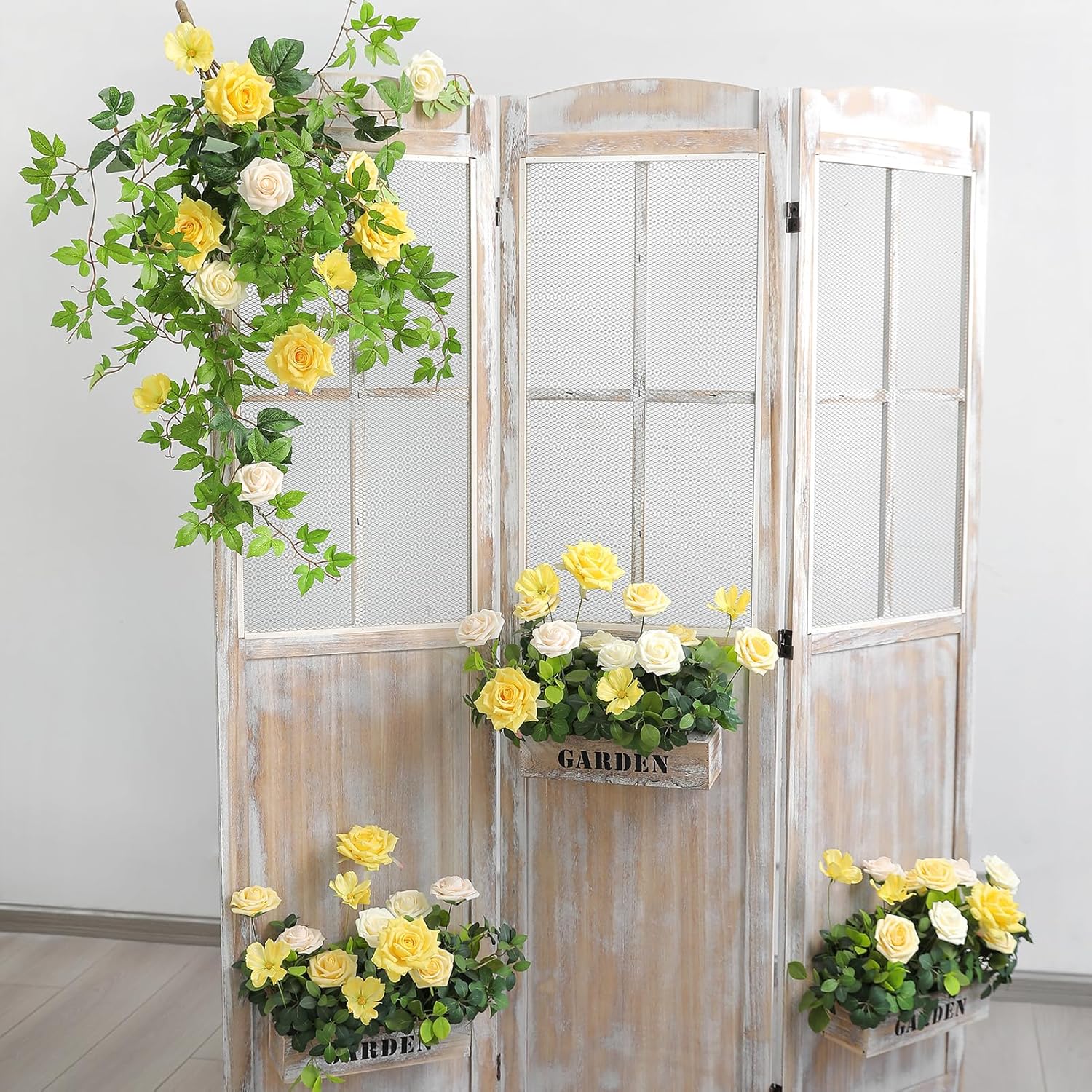 YYHUAWU Artificial Flowers Combo Box Set Gradient Yellow Flower Leaf with Stems for DIY Wedding Bouquets Centerpieces Baby Shower Party Home Decorations