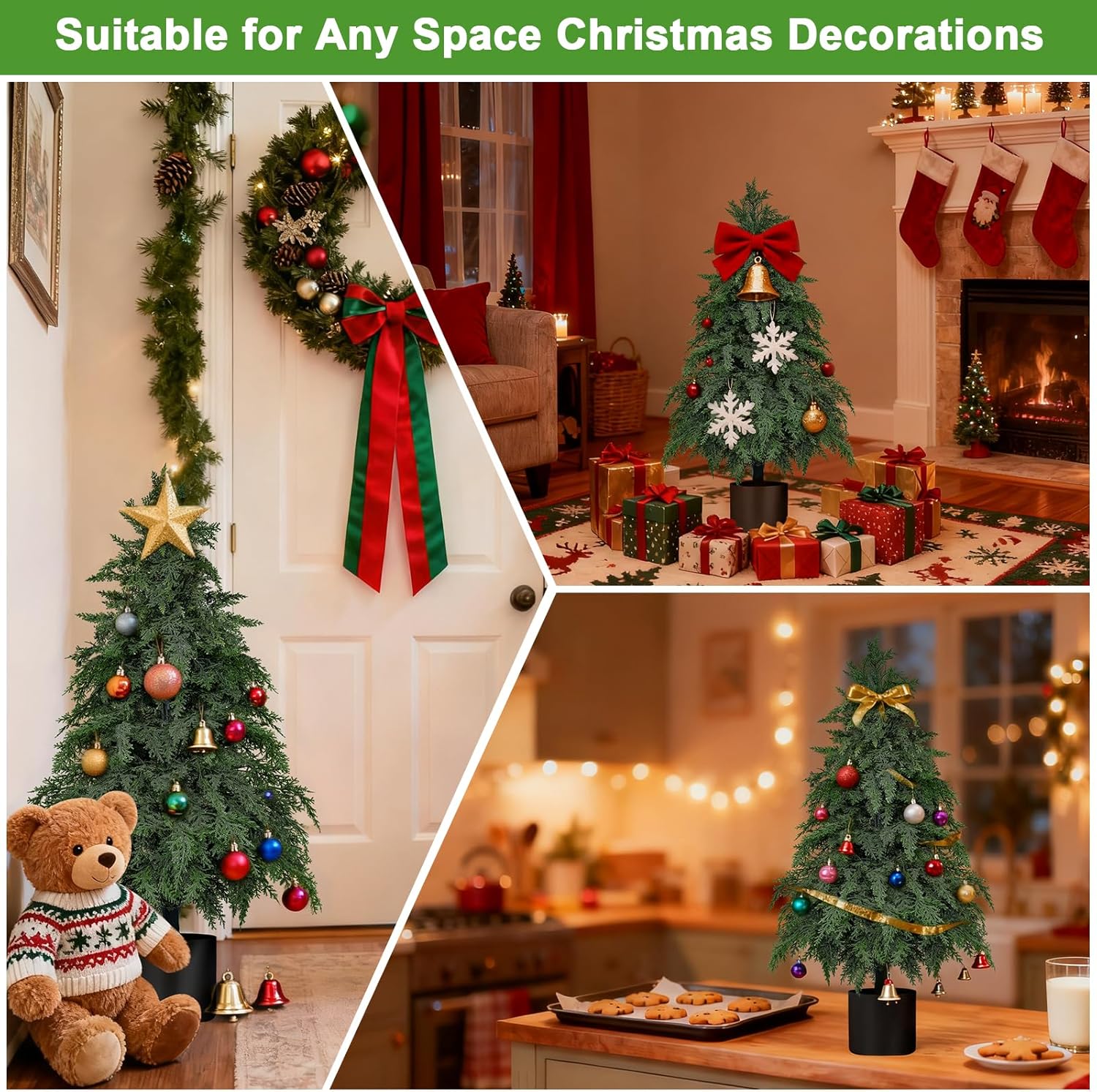 2Pack Artificial Topiary Trees, 3FT Faux Cypress, Faux Evergreen Pine Shrubs Plants with Pot, Potted Plants for Front Porch Indoor Outdoor Garden Christmas Decor