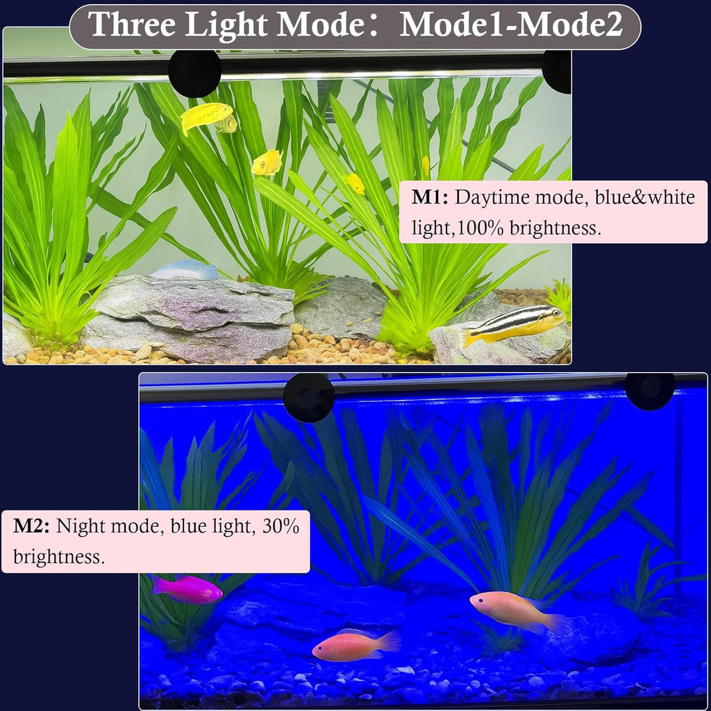 Dirvin 15inches 24/7 Mode Submersible Aquarium LED Light, 27 LED Beads 3 Colors Fish Tank Light with Timer Brightness Adjustable, Sunrise-Daylight-Moonlight Simulation for 15"-24" Fish Tank, 8W