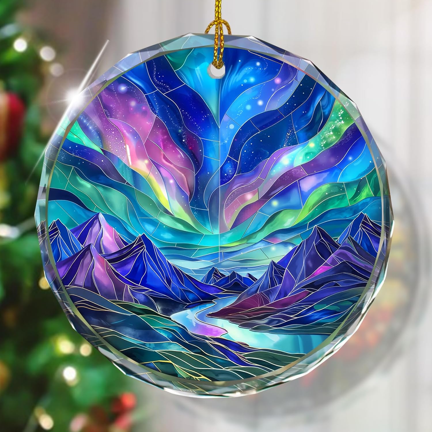 Northern Lights Stained Glass Ornament, Christmas Tree Decor, Northern Lights Ornaments for Christmas Tree, Holiday Presents, Gift Exchange