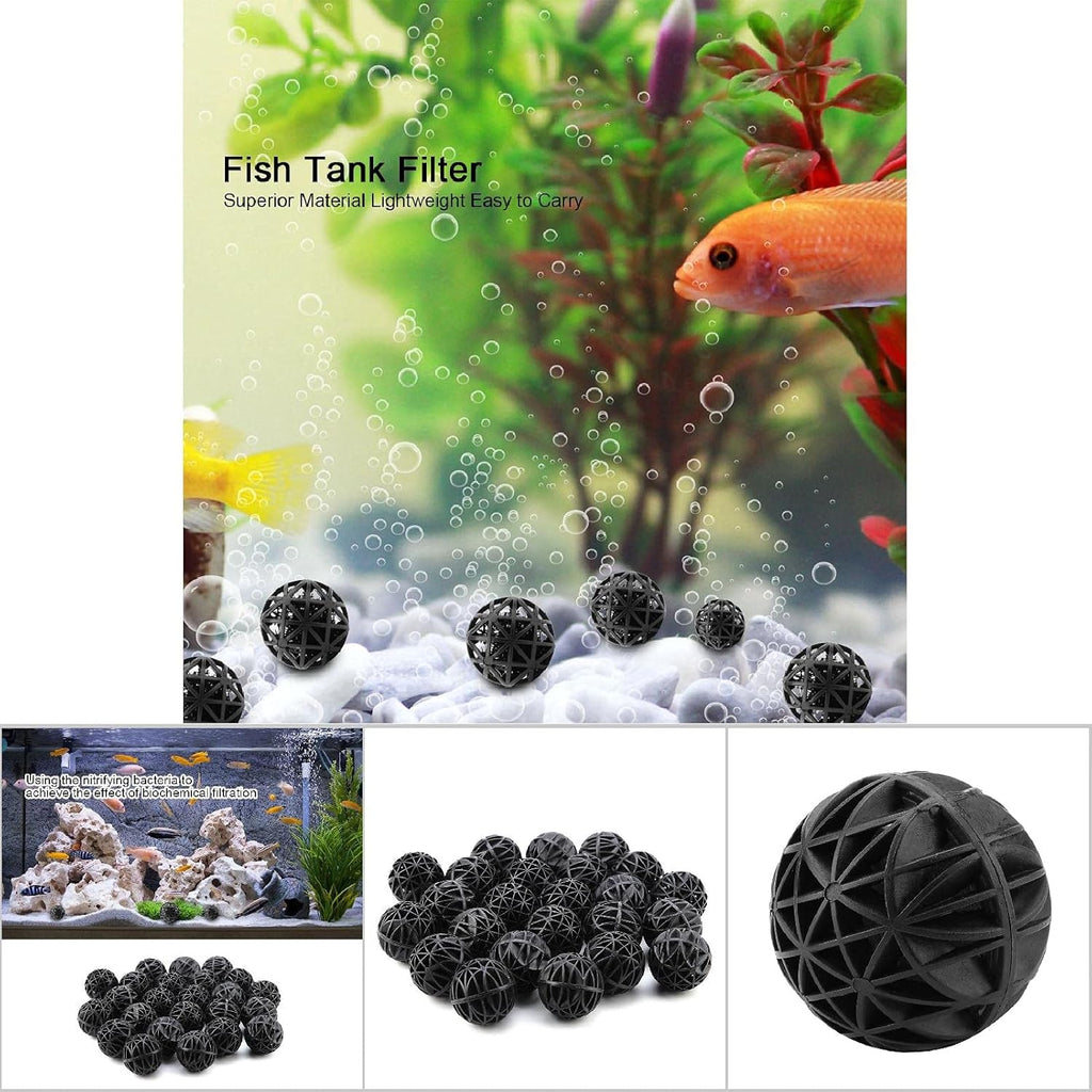Bio Balls Filter Media, 50Pcs Porous Biochemical Aquarium Filter Balls for Biological Filtration Pond and Fish Aquarium with Sponge (46mm with Cotton)