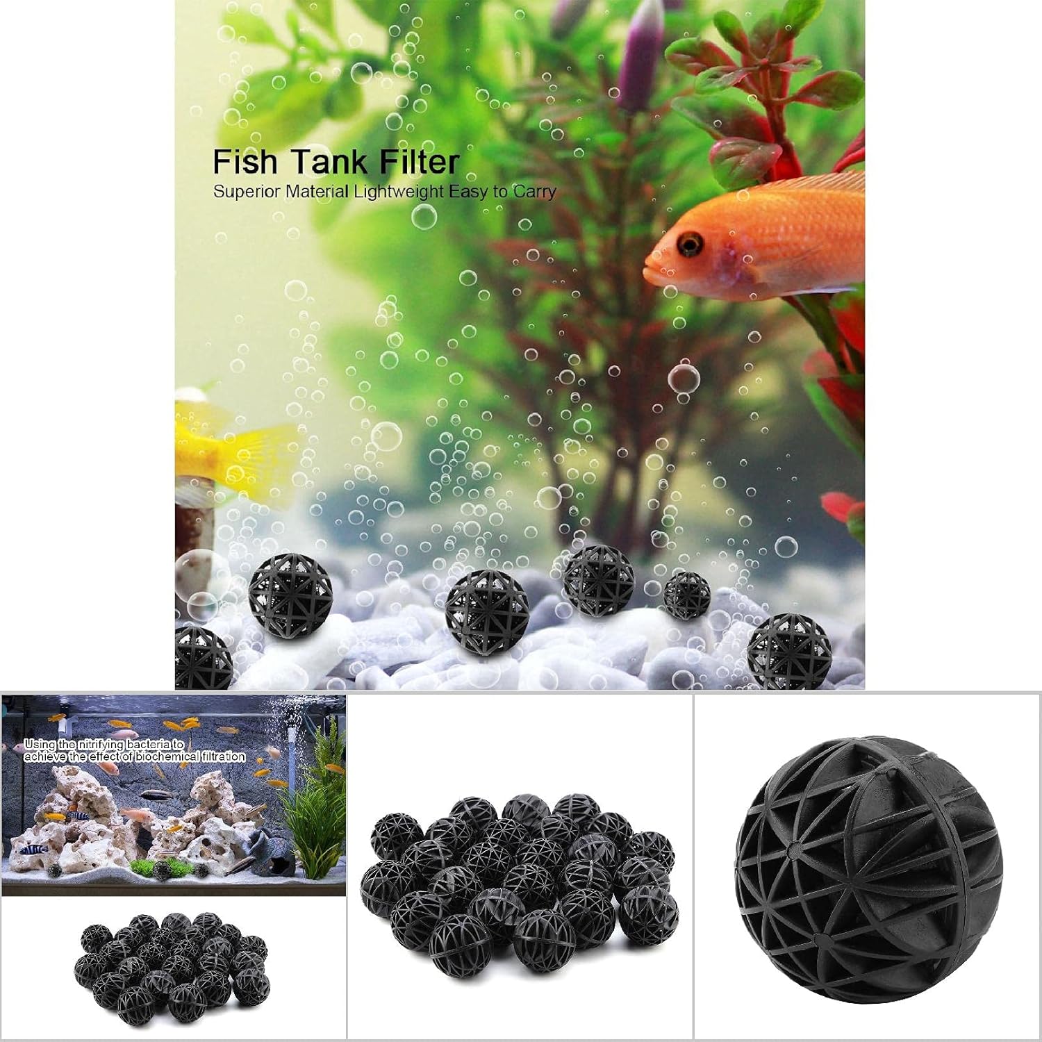 Bio Balls Filter Media, 50Pcs Porous Biochemical Aquarium Filter Balls for Biological Filtration Pond and Fish Aquarium with Sponge (46mm with Cotton)