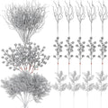 75 Pcs Christmas Glitter Branches 3 Styles Artificial Christmas Picks Berries Stems Pine Needles Floral Twig Spray for Xmas Tree Ornaments DIY Wreath Garland(Silver)