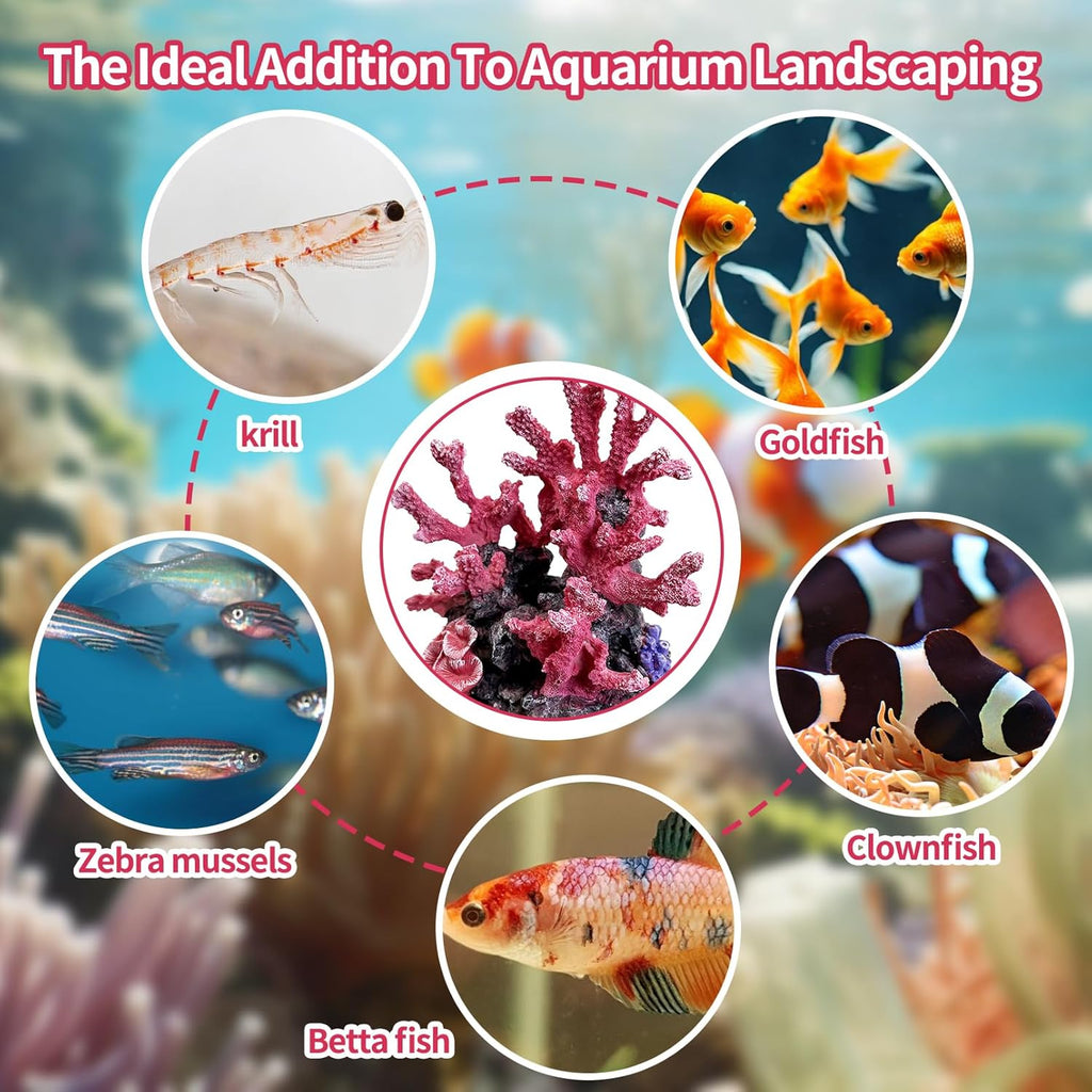 PINVNBY Aquarium Coral Reef Decor, Artificial Aquarium Coral Ornament Fish Cave Hideout Artificial Aquarium Plants Artificial Resin Fish Tank Accessories for Aquarium Landscaping (Pink)