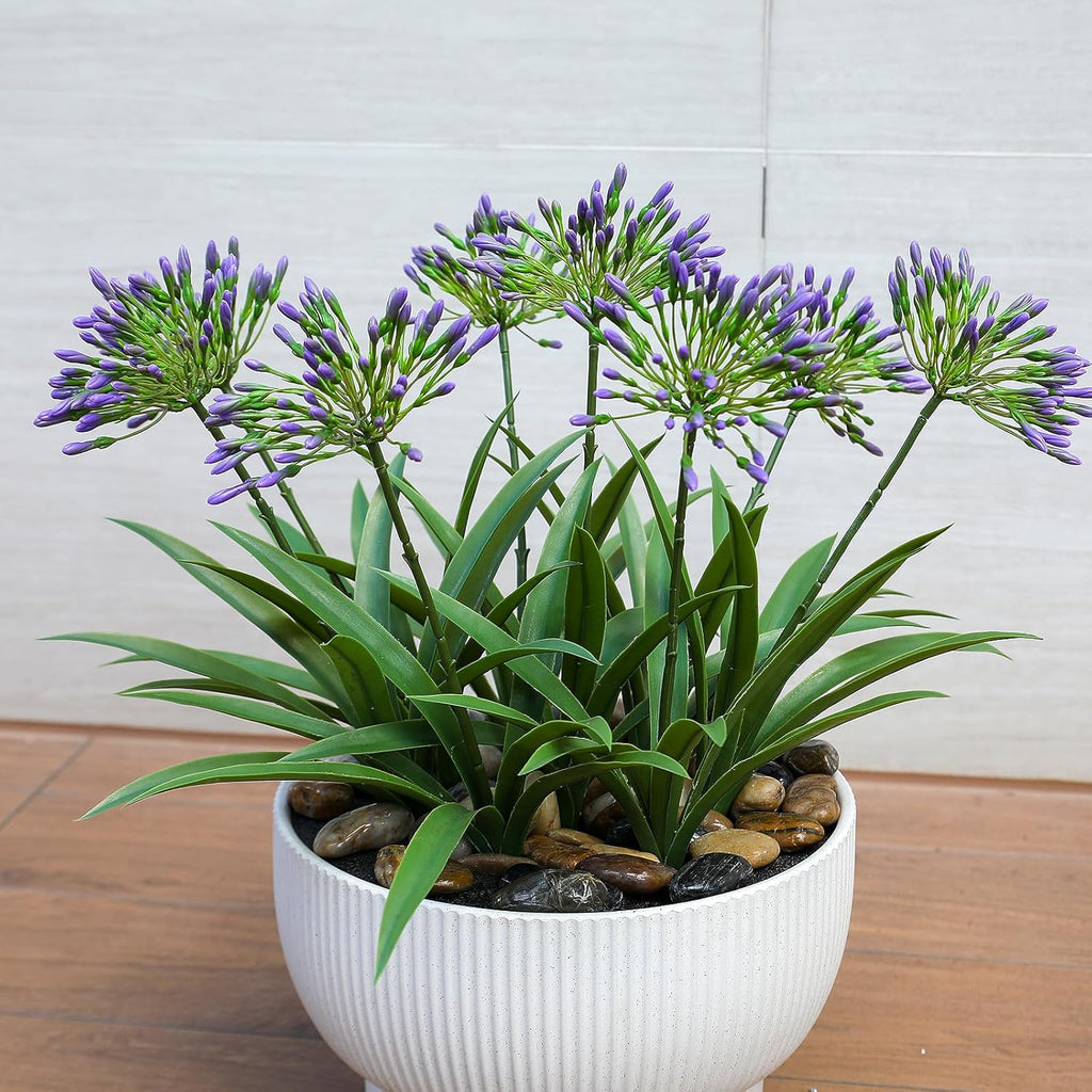 Artificial Flowers Plants for Outdoor Planters 8 Bundles Agapanthus Purple Flower Large Spring Summer Decoration 18.9 in Look Real Plasic Plant Agapanthus for Front Porch Decor