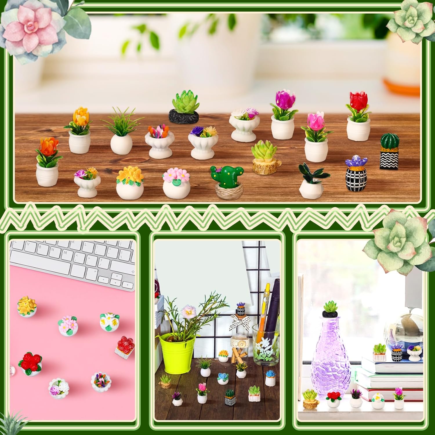 30 Pcs Miniature Dollhouse Plants Accessories Mini Artificial Potted Flower Tiny Resin Greenery Cactus Figurines for Doll House Gift DIY Garden Bonsai Micro Landscape Decoration(Plants)