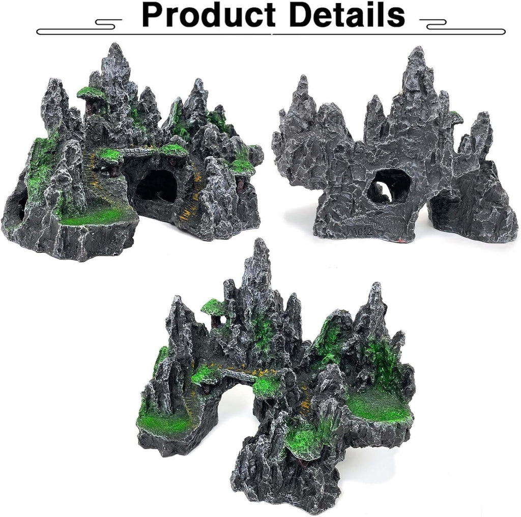Fish Tank Mountain Decoration,Aquarium Accessories - Aquarium Decor for Betta N Goldfish Hideouts Cave Hide Ornament for 10-50 Gal,Aquarium Mountain Landscape shelter for Hide N Play(10.4" L)
