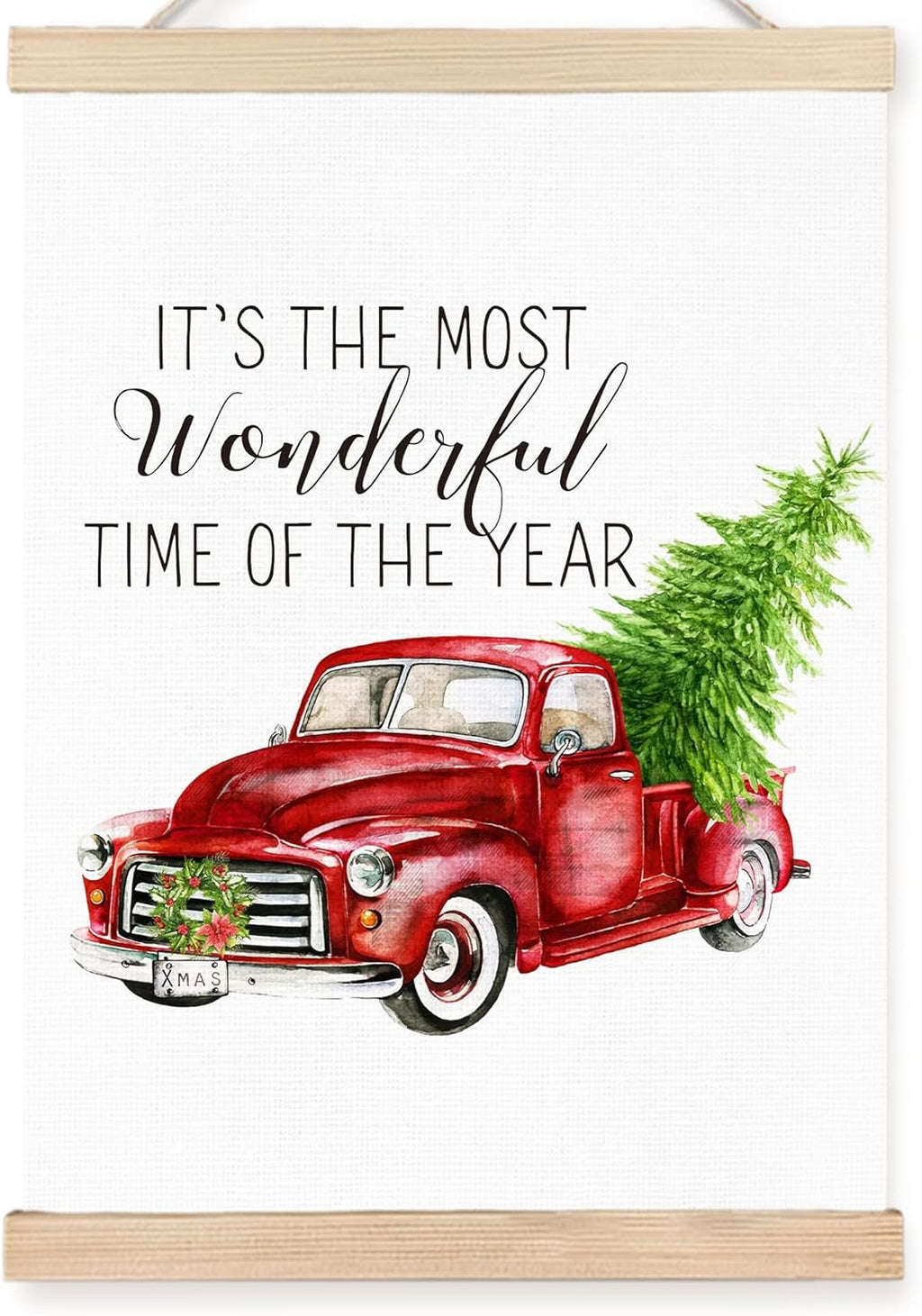 FDHSPAAM Red Truck Christmas Wall Art Decor, Retro Christmas Decor, Holiday Old Truck Xmas Tree Wreath Wall Art Posters for Home Bedroom Living Room, 12x16 Inch