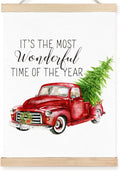 FDHSPAAM Red Truck Christmas Wall Art Decor, Retro Christmas Decor, Holiday Old Truck Xmas Tree Wreath Wall Art Posters for Home Bedroom Living Room, 12x16 Inch