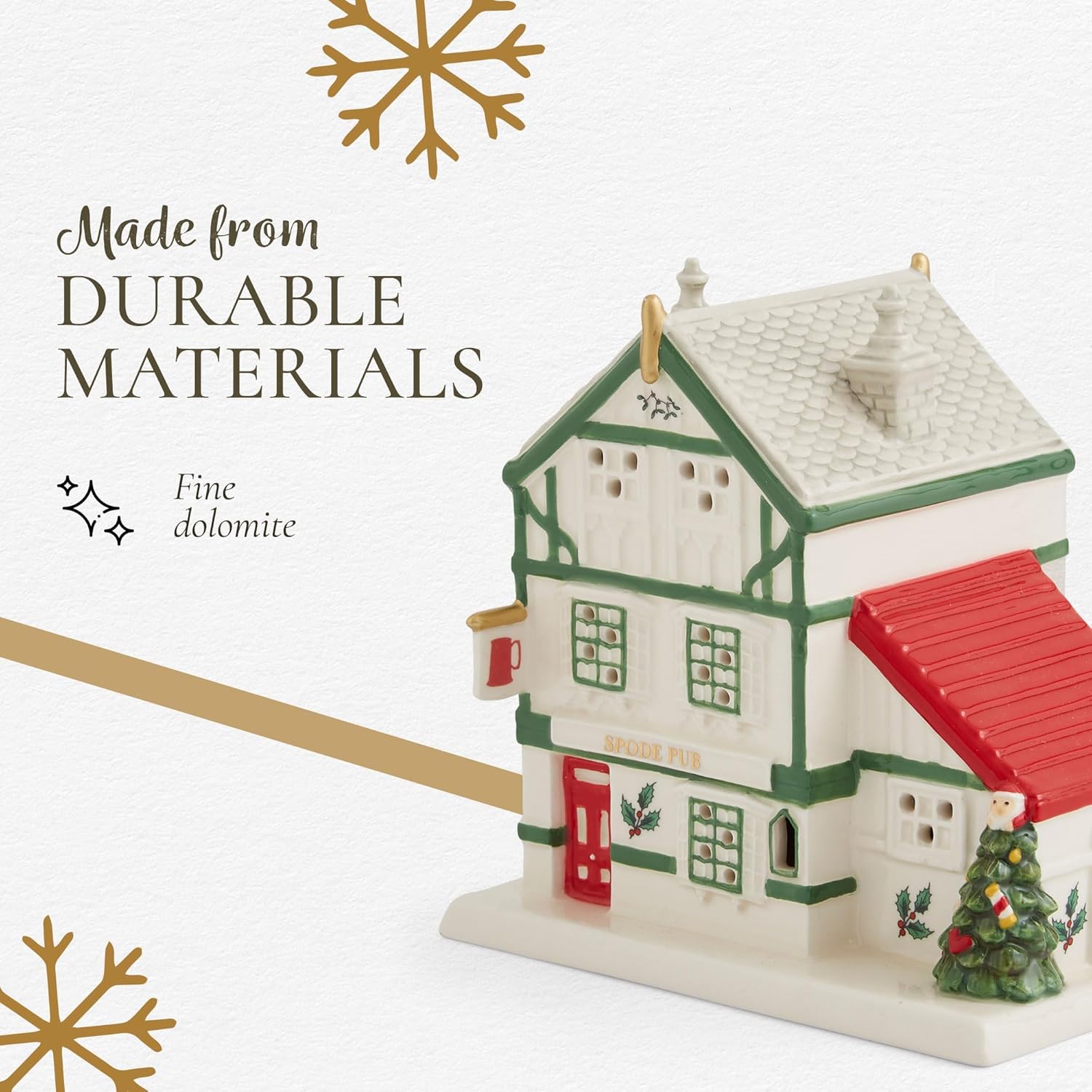 Spode Christmas Tree Miniature Figural LED Lighted Ceramic Dolomite Christmas Collectible for Indoor Display (Public House)