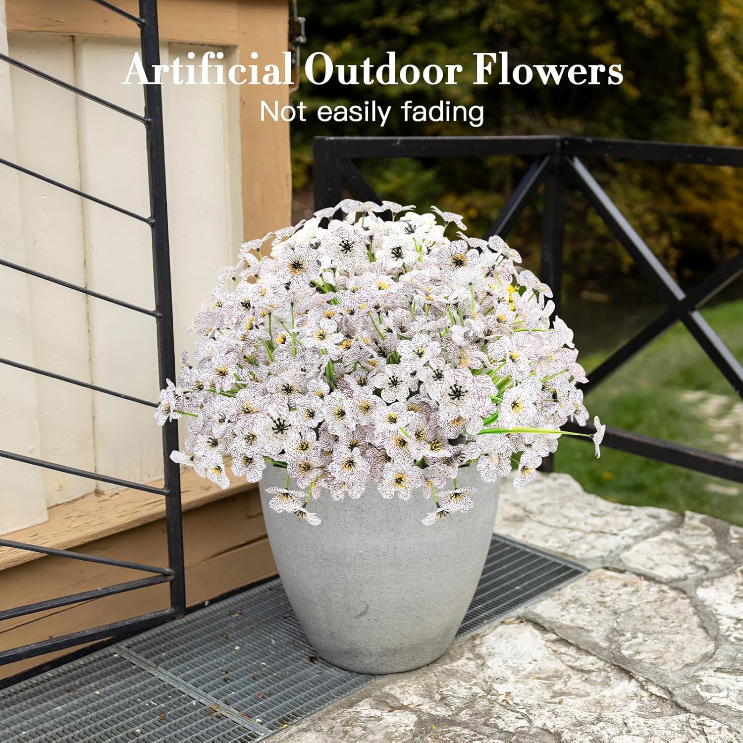 20 Bundles Artificial Flowers for Outdoors Decorations, Fake Flowers Faux Plants Silk Colorful Daisy Eucalyptus Flowers Realistic UV Resistant for Garden Patio Porch Box Home Decor, White