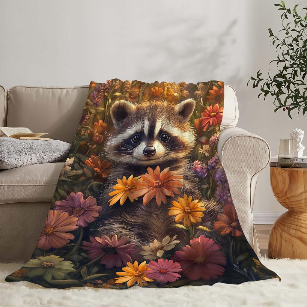 Raccoon Blanket Cute Cartoon Raccoon Throw Blanket Gifts for Girls Women Kids Boys Adults Men Super Soft Cozy Plush Fluffy Fuzzy Fleece Blanket Home Decor 60''X80''