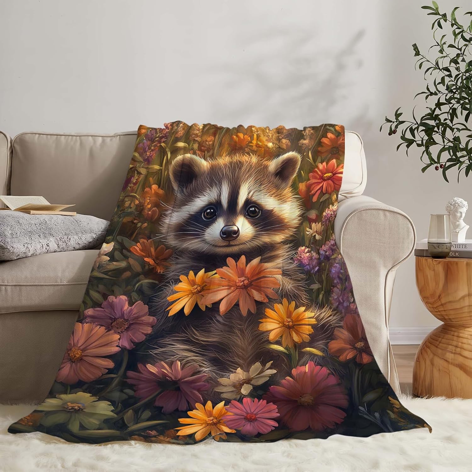 Raccoon Blanket Cute Cartoon Raccoon Throw Blanket Gifts for Girls Women Kids Boys Adults Men Super Soft Cozy Plush Fluffy Fuzzy Fleece Blanket Home Decor 60''X80''