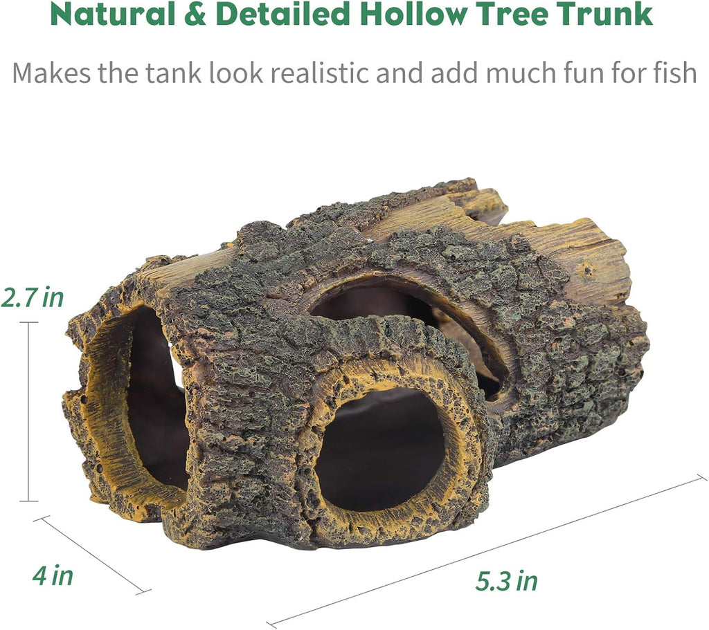Uniclife Resin Hollow Tree Trunk Betta Log Aquarium Decorations Ornament Fish House Cave Wood House Decor for Small and Medium Fish Tank