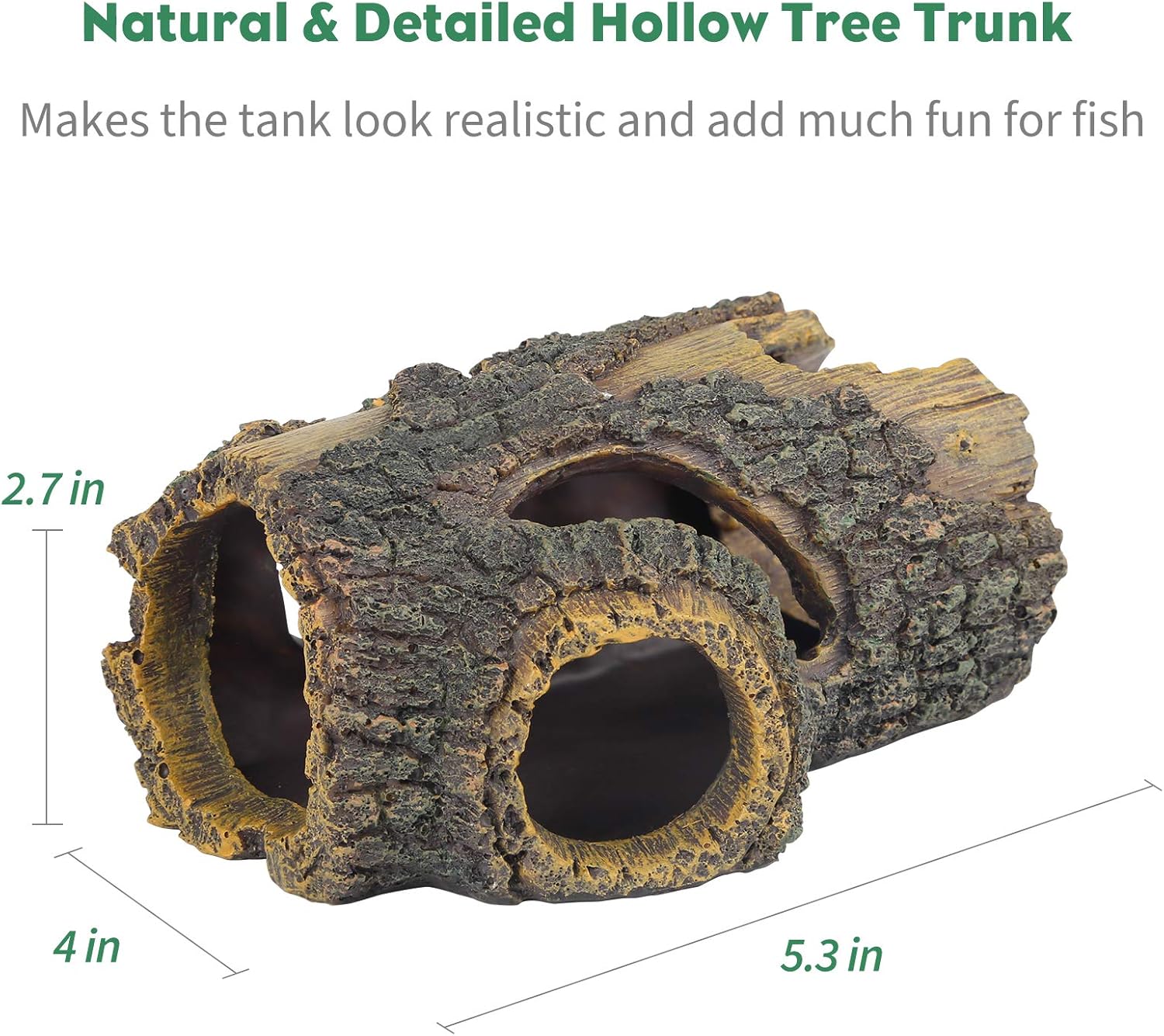 Uniclife Resin Hollow Tree Trunk Betta Log Aquarium Decorations Ornament Fish House Cave Wood House Decor for Small and Medium Fish Tank